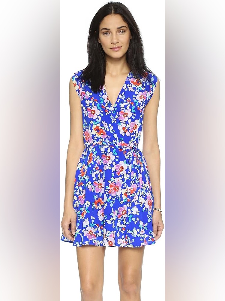 Yumi Kim Soho Mixer Silk Dress - Floral V-Neck A-Line Dress In Royal Blue